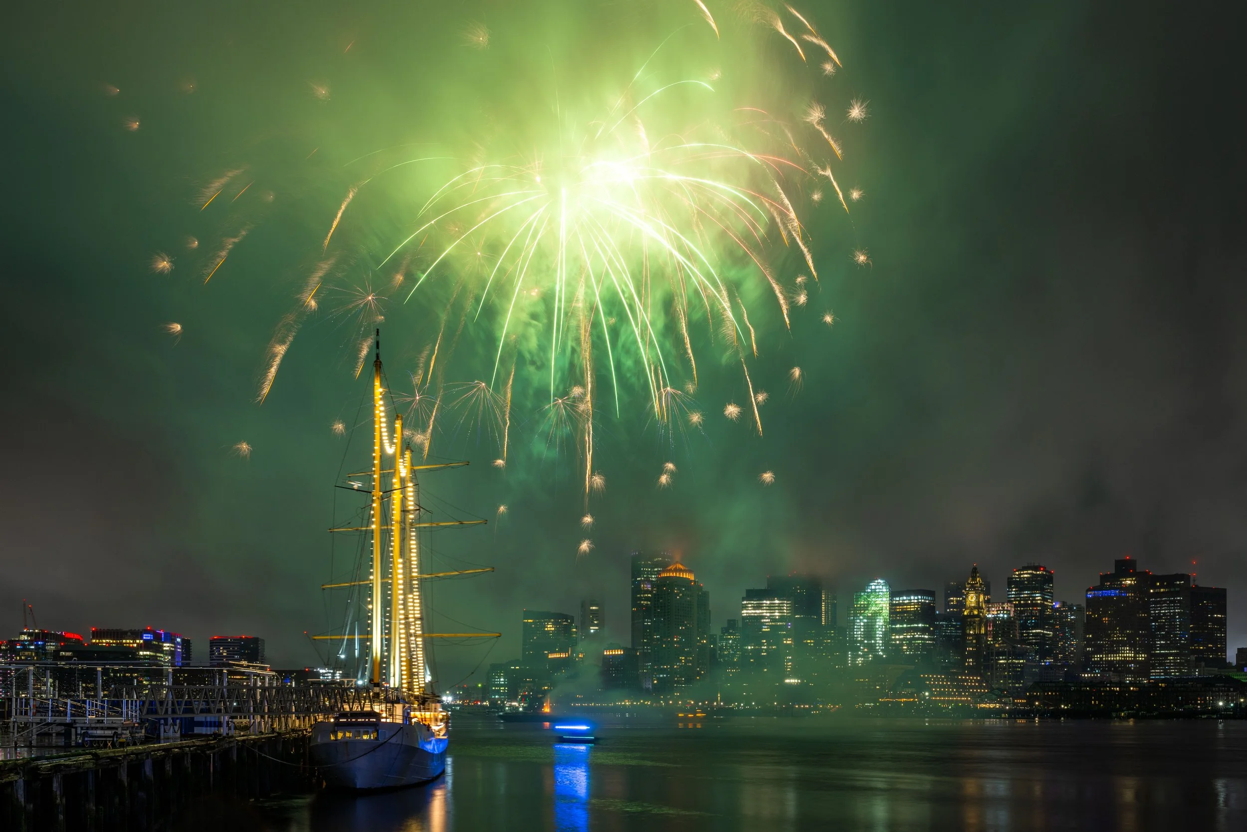 Fireworks light up the sky over Boston Harbor during New Year's Eve celebrations