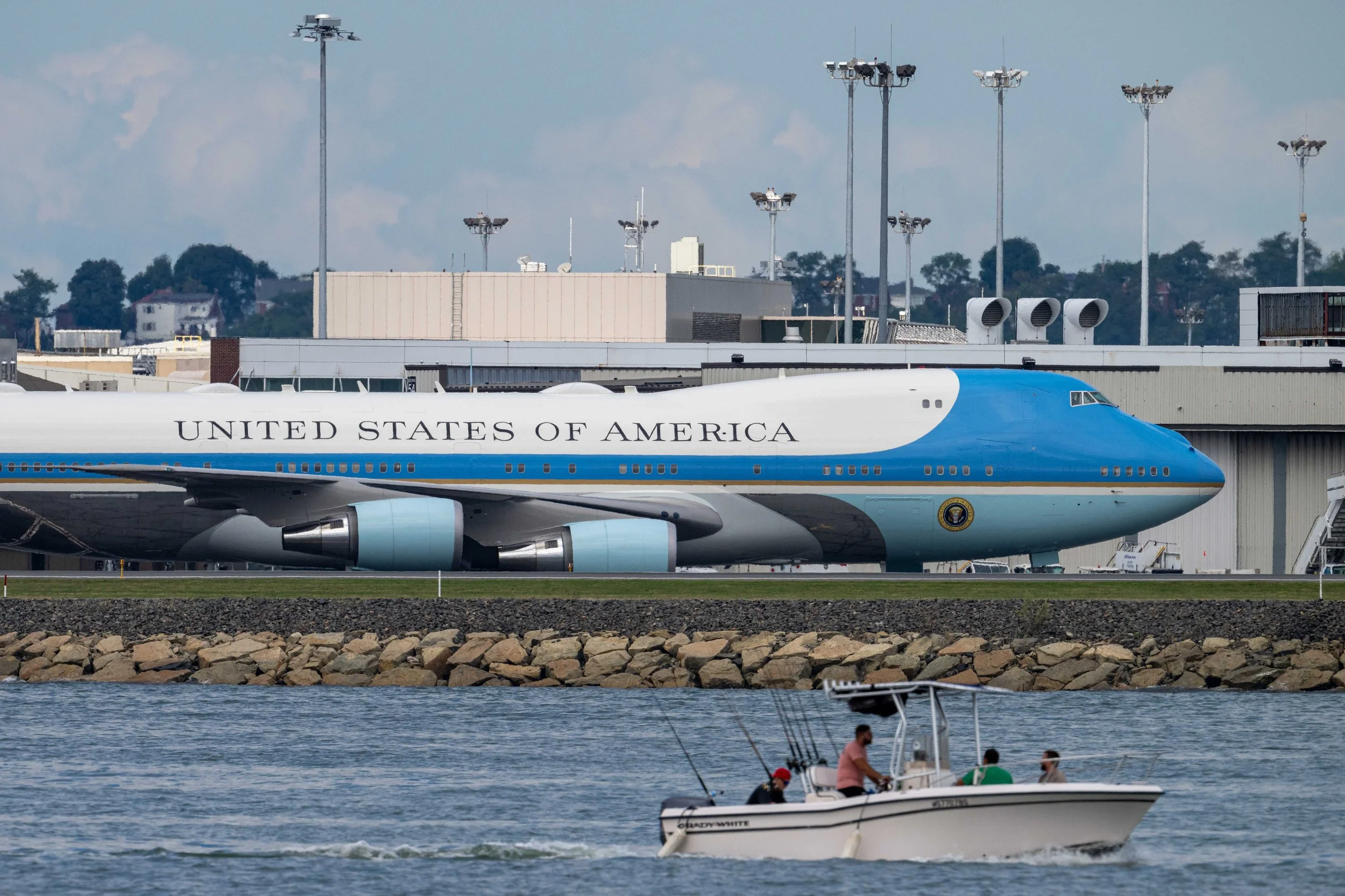 Air Force One on the tarmac at Boston Logan Airport
