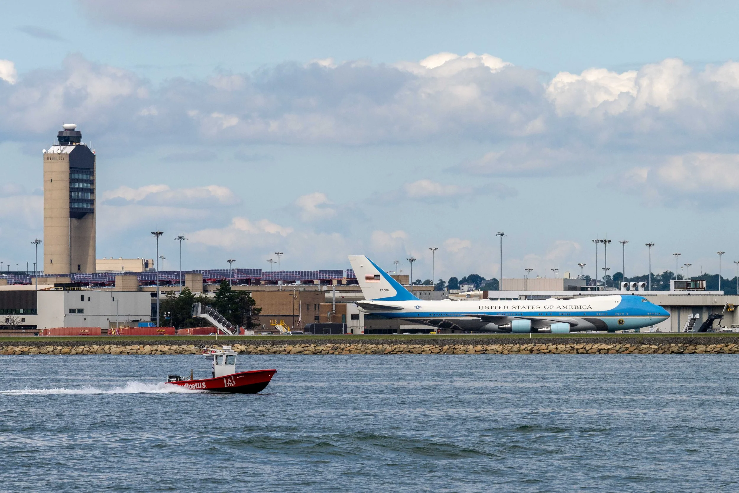 Air Force One on the tarmac at Boston Logan Airport